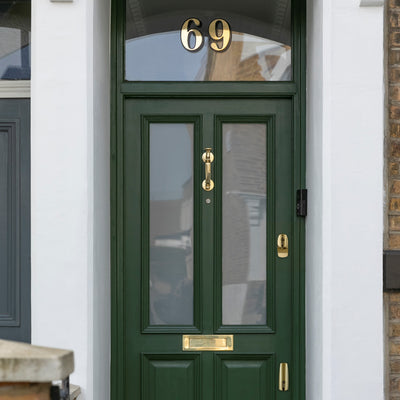 Polished brass dual door lock set with matching brass door furniture — keyed alike for secure, coordinated access.