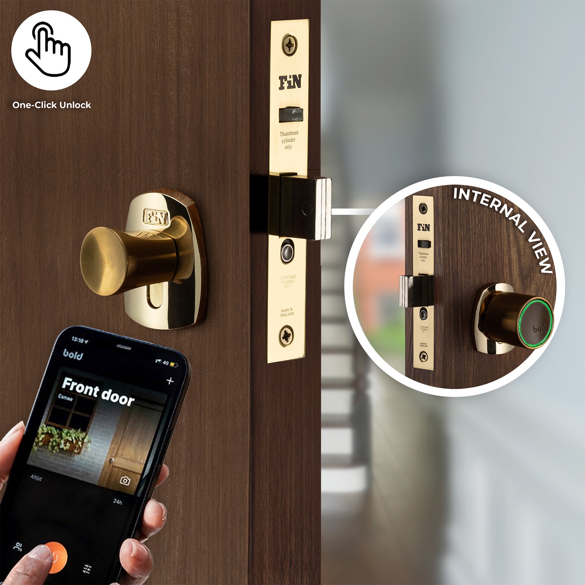 Smart auto-deadbolt nightlatch in polished brass.  Keyless entry and mechanical automatic deadbolt locking make this a convenient secure lock.